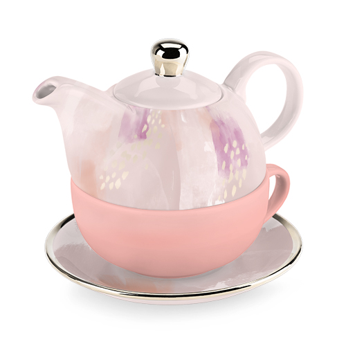 Pinky Up Addison Pink Abstract Tea For One Set