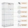 thumbnail image 5 of Holaki 4-Tier Glass Display Cabinet, 2 Doors Large Curio Display Cabinet with 2 Lights and & 2 Lock, Floor Standing Tempered Glass Showcase with 4 Wheels for Bedroom, Living Room or Office - White, 5 of 9