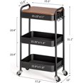 thumbnail image 4 of 3-Tier Rolling Cart, Metal Utility Cart with Top, Storage Craft Cart with Wheels, Trolley Organizer Serving Cart Easy Assembly for Office, Bathroom, Kitchen, Kids' Room, Classroom, Black, 4 of 16