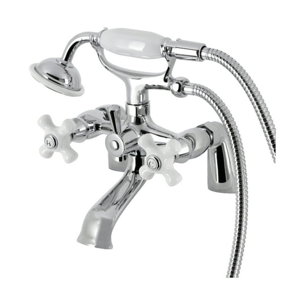 Kingston Brass KS267PXC Kingston Three-Handle 2-Hole Deck-Mount Clawfoot Tub Faucet with Hand Shower in Polished Chrome