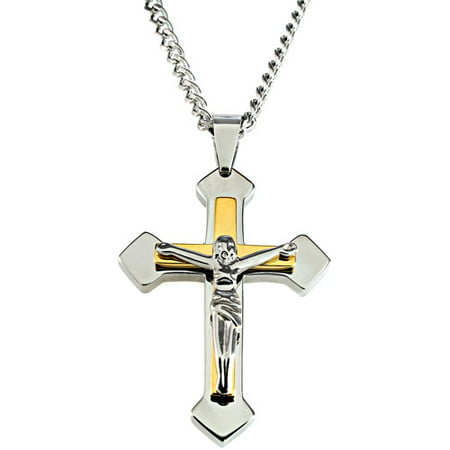 Men's Two-Tone Stainless Steel Crucifix with 24