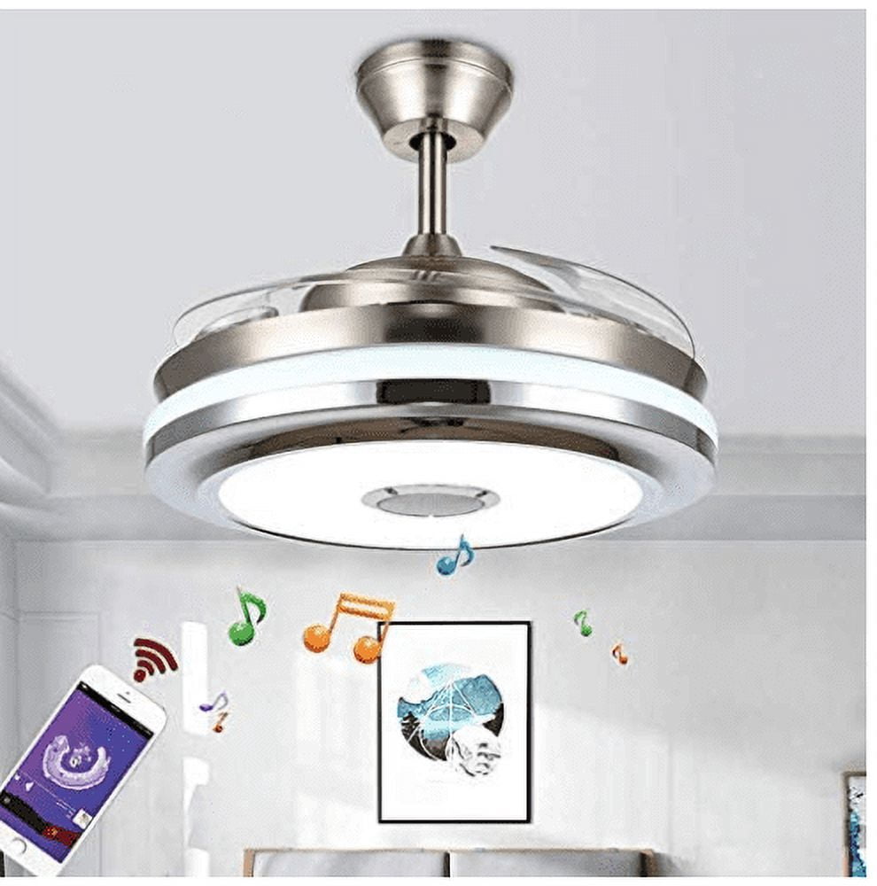 EASYG 42'' Modern Retractable Ceiling Fans with Smart Bluetooth Music Player Chandelier 3 Colors Invisible Blades with Remote Control