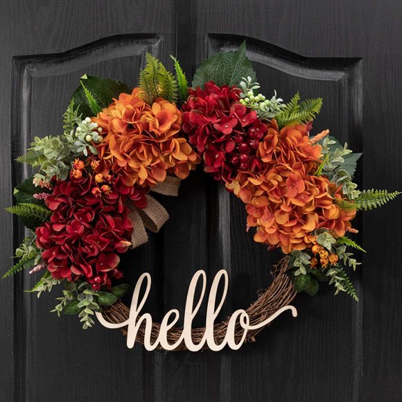 DJKDJL Couronne de Carnaval de Noël de Haute Qualité de 18 Pouces pour l'Automne, Couronne pour Porte d'Entrée, Couronne d'Hortensia, Couronne d'Automne, Couronne pour l'Action de Grâce Décoration de Porte d'Entrée d'Automne Décorations de Noël Idéales