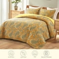 thumbnail image 3 of Exclusivo Mezcla Reversible Boho Quilt Set King Size, 3 Pieces Paisley Orange All Season Bedspreads, Ultra Soft Floral Coverlet Bedding Set with Printed Pattern (1 Quilt, 2 Pillow Shams), 3 of 7