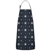 Dark Blue Sun Moon Star Pattern Apron-Garden Aprons for Women with Pockets-Cotton Linen Waterproof Kitchen Cooking Gardening Aprons Adjustable for Kitchen,Cooking,BBQ and Salon 33x27 Inch