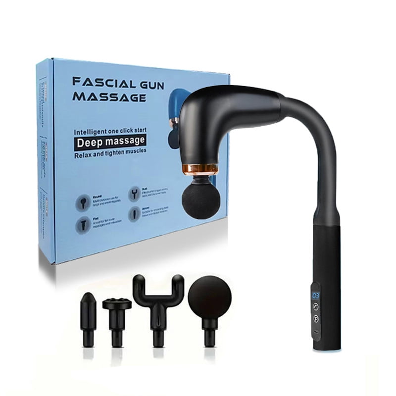 Percussion Massage Gun with Extended Long Handle, Cordless Deep Tissue Massager for Full-Body Self-Massage on Back, Neck, and Shoulders, with 4 Heads,Peacock blue