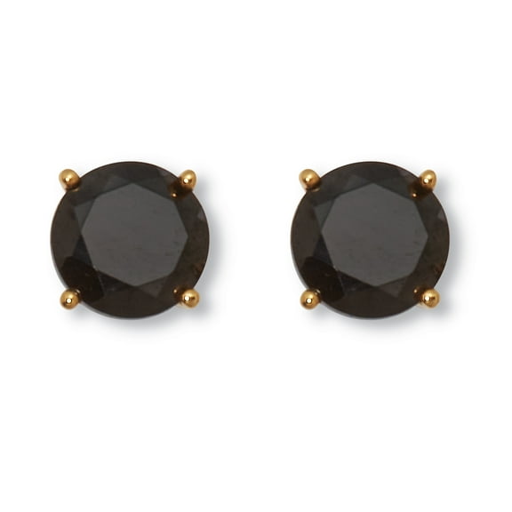 Round Genuine Black Spinel Yellow Gold-Plated Sterling Silver Stud Earrings