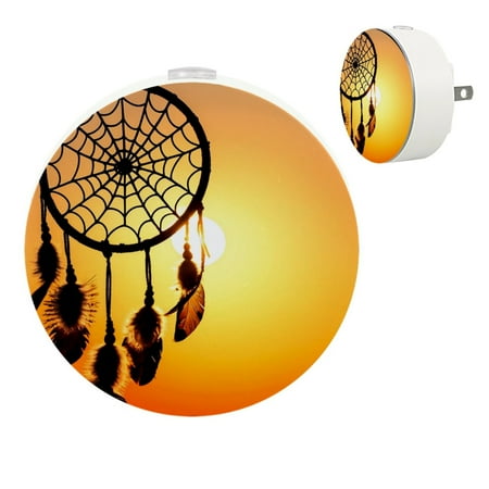 

YZUOUZY Night Light Night Lights Small Bedside Lamps Set of 2 Dream Catcher Silhouette Feather Sunset