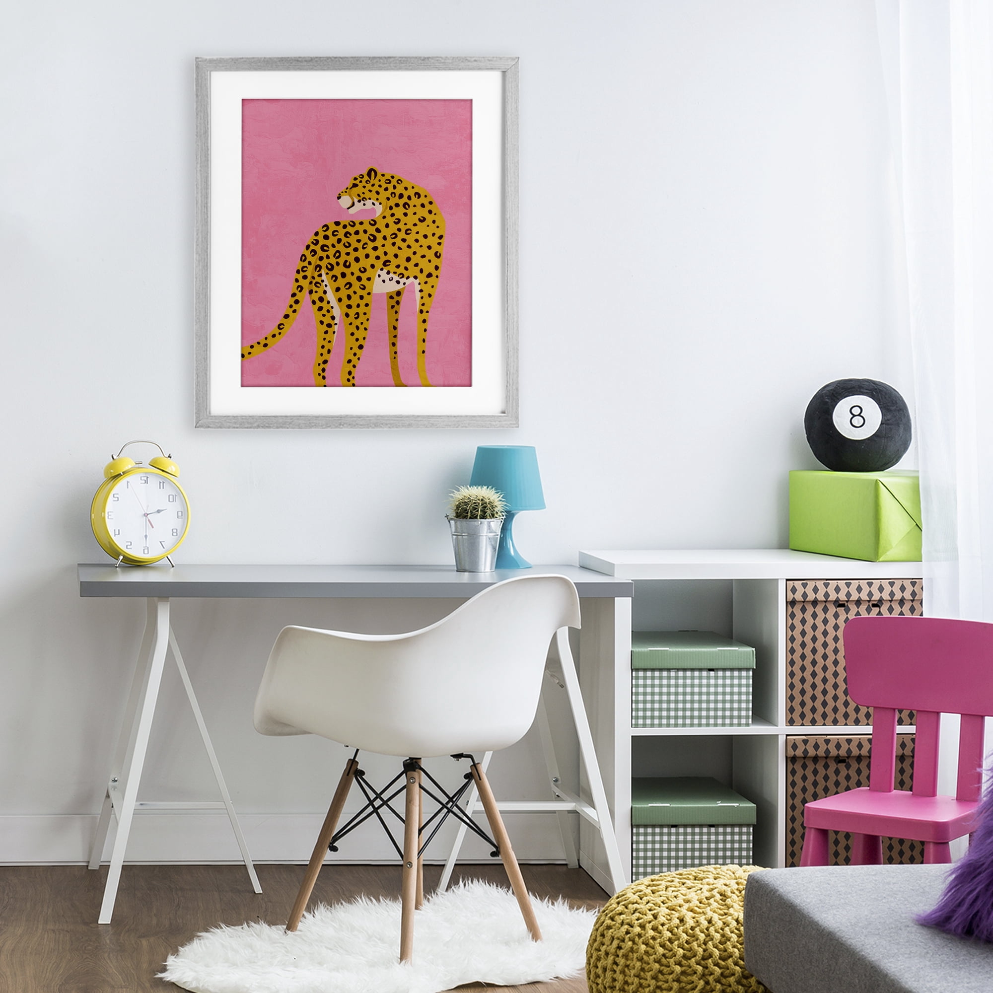 Stupell Industries Leopard on Pink Serenade Gray Framed Print Under Glass, design by Kim Allen