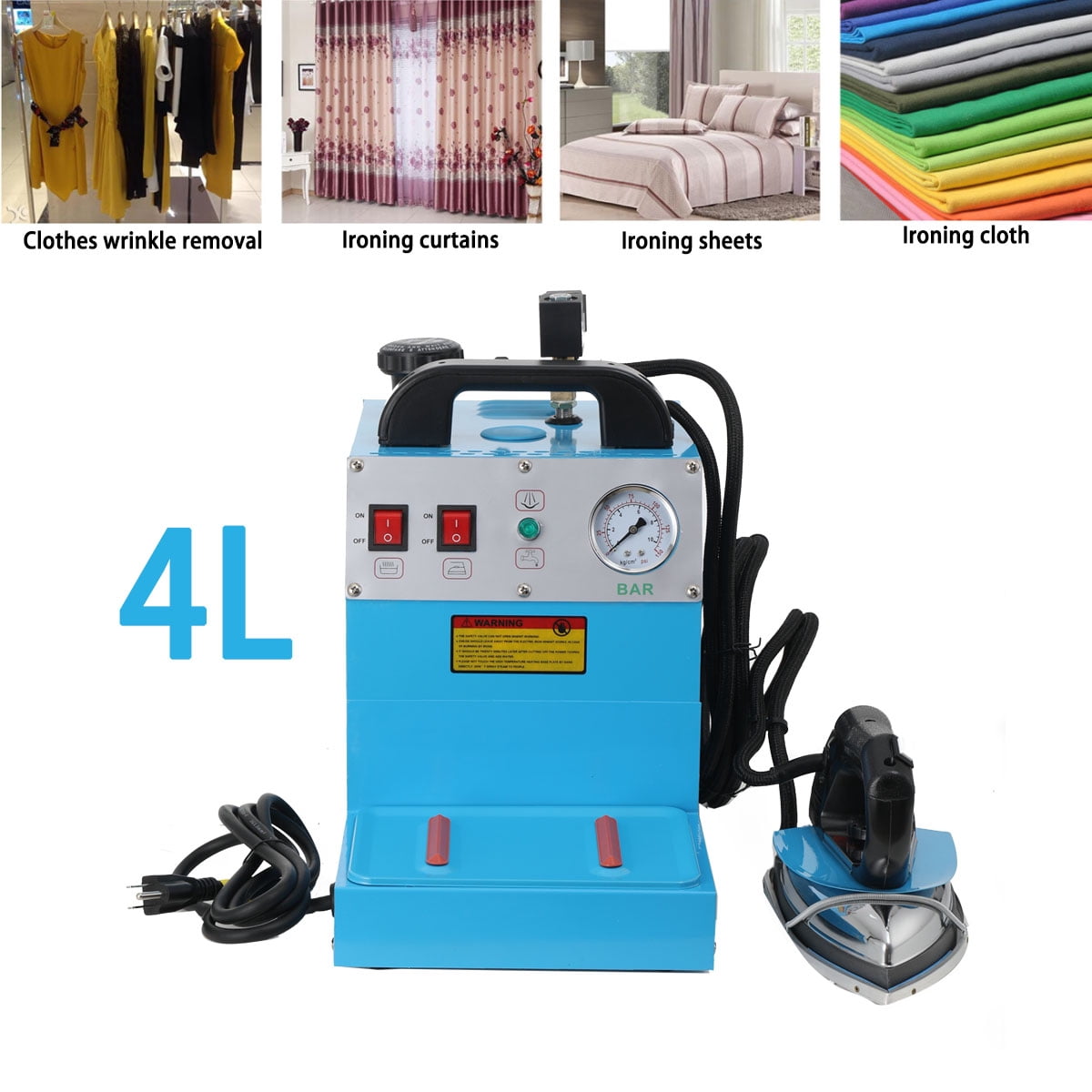 SUDEG 110V Industrial Steam Iron & Boiler Station, 1600W Curtain Electric Iron Boiler, 4L Professional Ironing System with Adjustable Steam & Temperature for Clothing Stores, Laundry, Factories