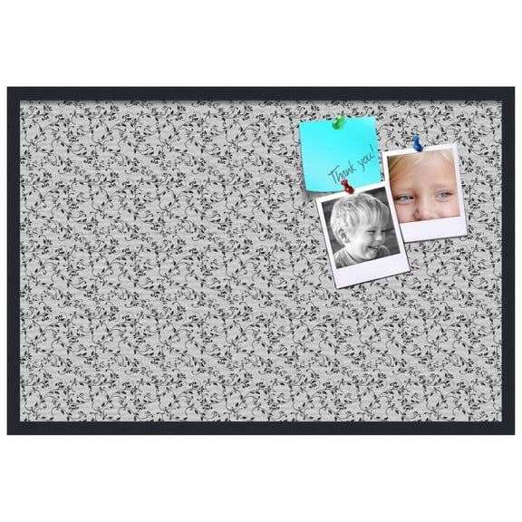 PinPix ArtToFrames 22x34 Custom Cork Bulletin Board Black Flower - Leaf   Poster Board Has a Fabric Style Canvas Finish, Framed in Satin Black (PinPix-178)