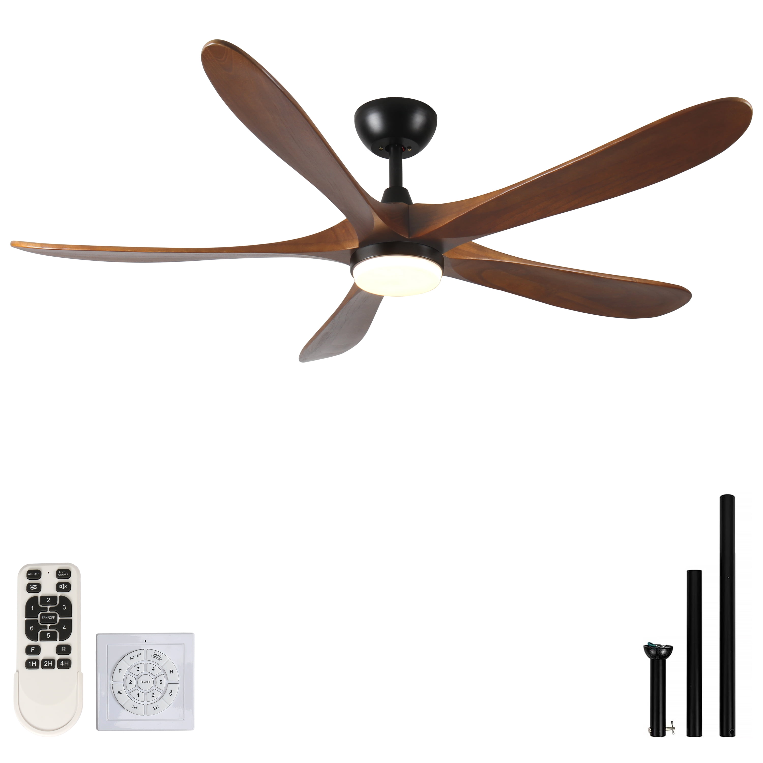 Ceiling Fan with Lights, 62 Inch Solid Wood LED Remote Ceiling Fan for Patio Bedroom Farmhouse Household, Antique Brown