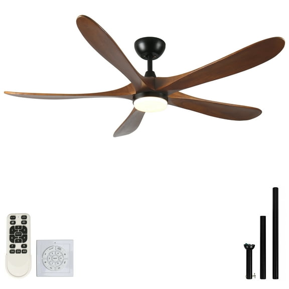 62-Inch Solid Wood with Remote Control with Light (LED) Modern DC DC Motor Indoor/Outdoor 5-Blade Ceiling Fan for Patios, Bedrooms and Farmhouses