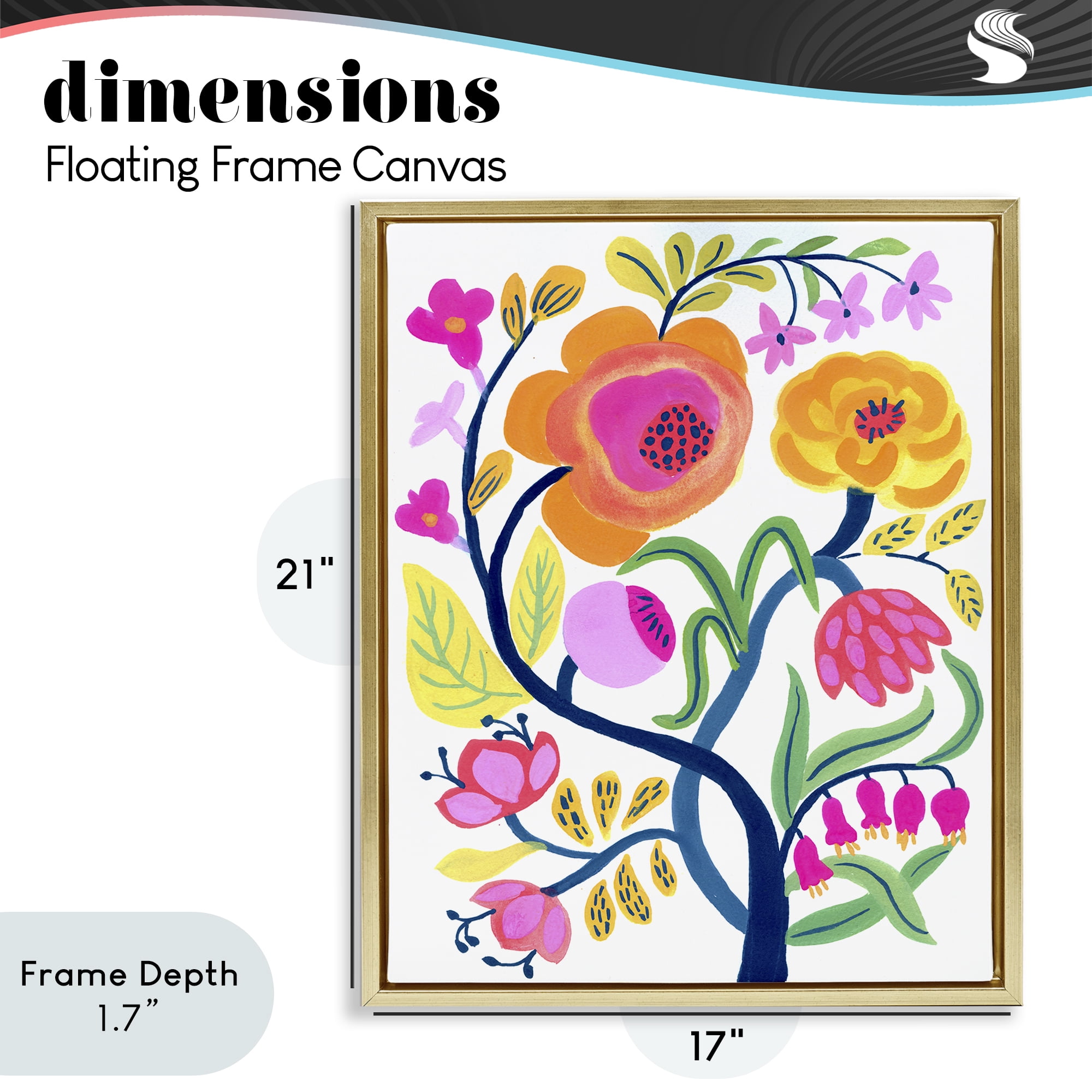 Stupell Industries Blue Tree with Warm Flowers Gold Framed Floater Canvas Wall Art, design by Suzanne Allard
