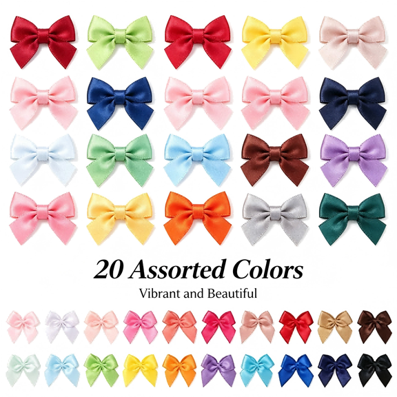 200 Count Mini Satin Ribbon Bows Multi Color Craft Accessory for Ornaments
