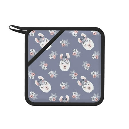 

1 PCS Pot Holders for Kitchen - Heat Resistant Silicone Pot Holders with Hanging Loop Cute Alpaca Face Flower Non Slip Oven Hot Pads Potholders for Decor Baking Cooking Kitchen