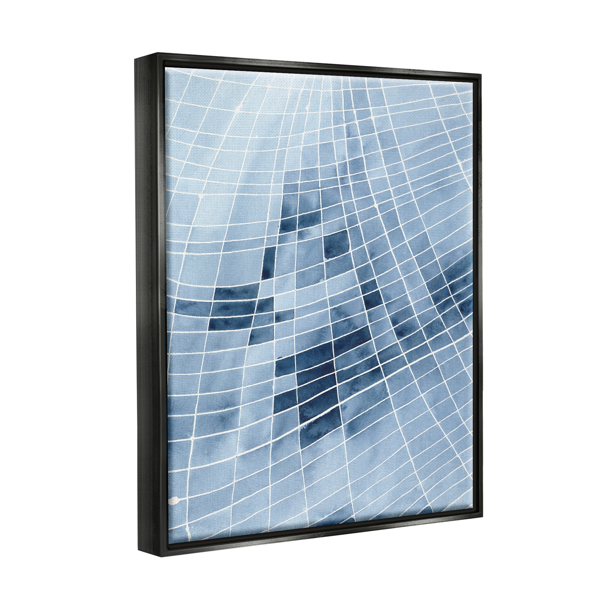 Stupell Industries Abstract Blue Squares Shapes Modern White Outlines Painting Jet Black Floating Framed Canvas Print Wall Art, Design by Regina Moore