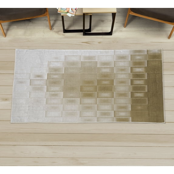 Abstract Decorative Rug, Mosaic Style Theme Fractal Square Shapes with Charming Effects Image Print, Quality Carpet for Bedroom Dorm and Living Room, 6 Sizes, Pastel Brown, by Ambesonne