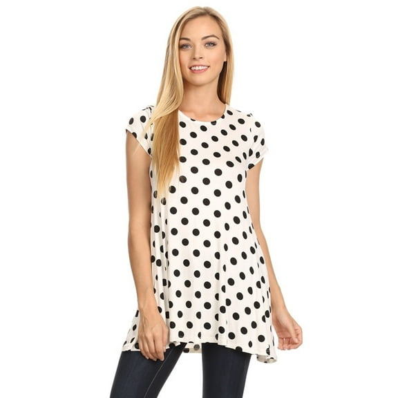 Women's Casual Polka Dot short sleeve side pocket tunic top