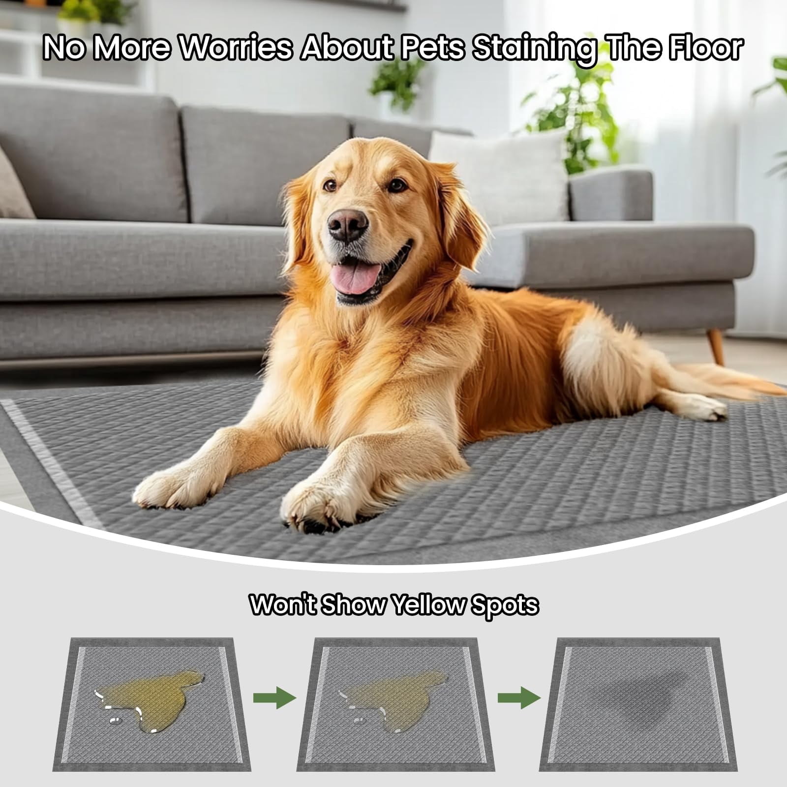 Greenpod Dog Pee Pads for Dogs XXL 23.6"x23.6" Charcoal Puppy Pads 40 Counts Extra Large Disposable Activated Carbon Super Absorbent Full Edge-Wrapping Odor-Control Training Pads with Adhesive Tabs