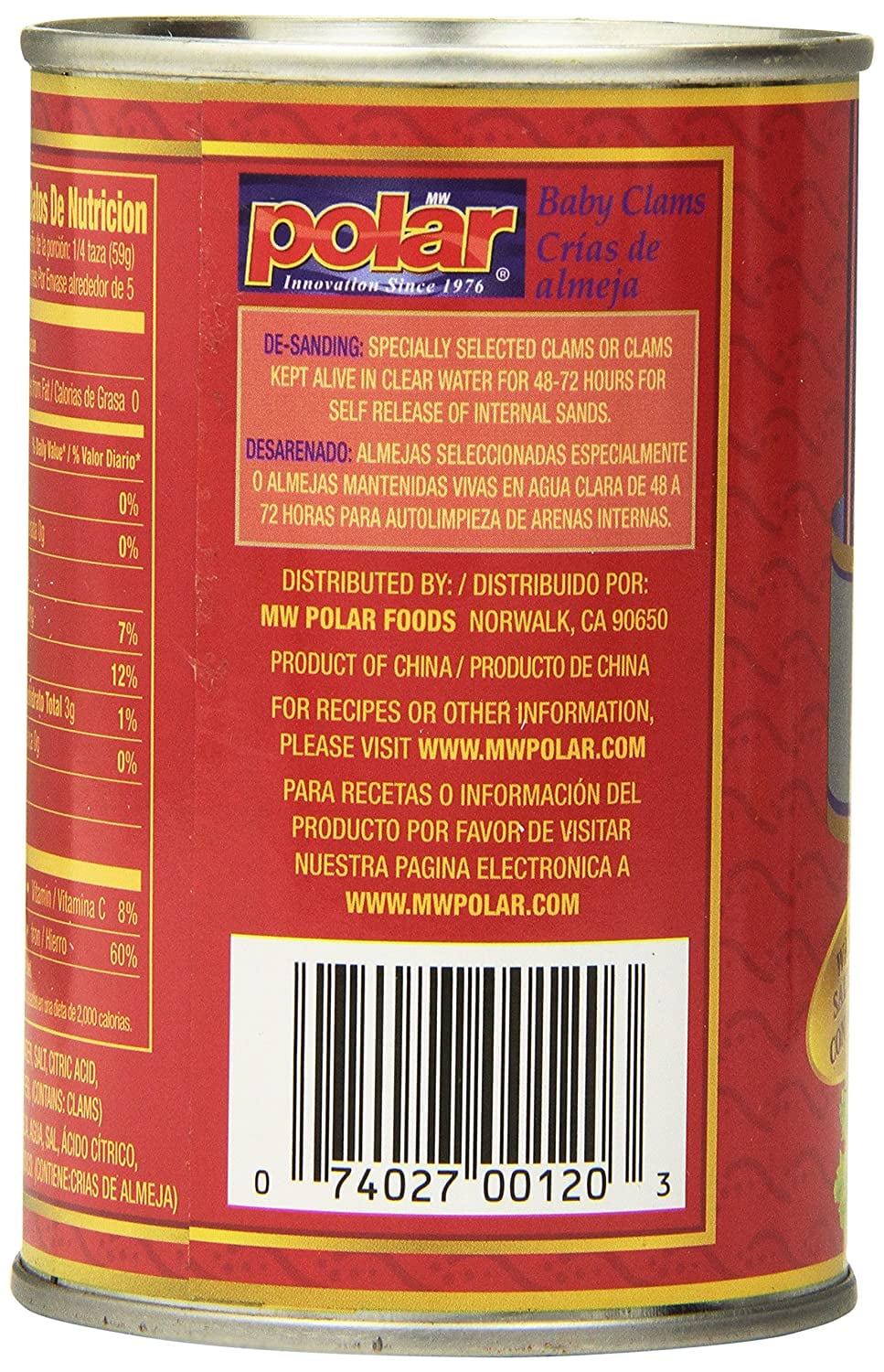 MW Polar Whole Baby Clams 10 oz Can (Pack of 12)