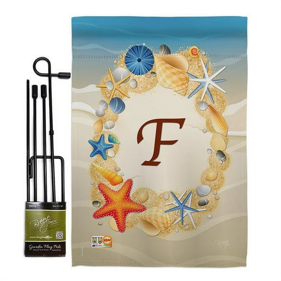 BD-BN-GS-130162-IP-BO-D-US14-BD 13 x 18.5 in. Summer F Initial Coastal Beach Impressions Decorative Vertical Double Sided Garden Flag Set with Banner Pole