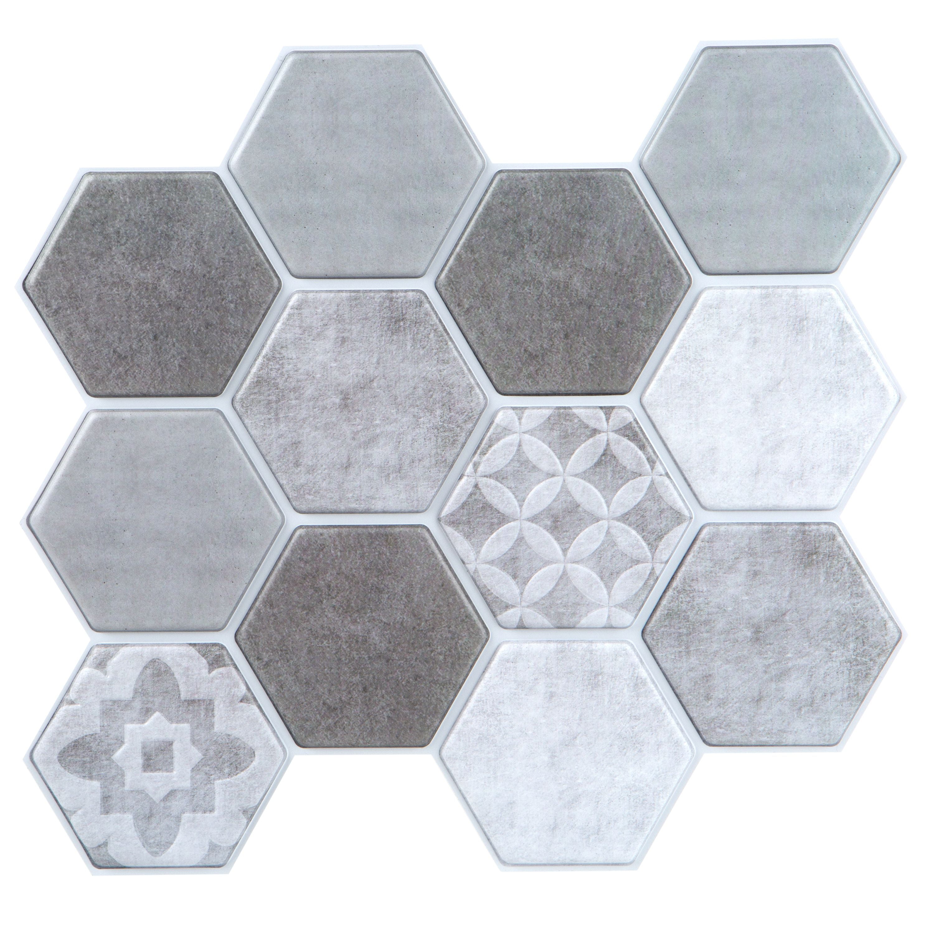 Simplify Peel & Stick Wall Tile 4 Pack in Printed Gray PVC