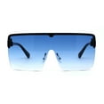thumbnail image 2 of Flat Top Half Rim Oversize Shield 80s Fashion Sunglasses Black Blue, 2 of 4