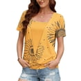 thumbnail image 7 of DeHolifer Women's Tops Crewneck Casual Printed Fake Two Piece Short Sleeve Summer Trendy Tee Tops Yellow 3XL, 7 of 7