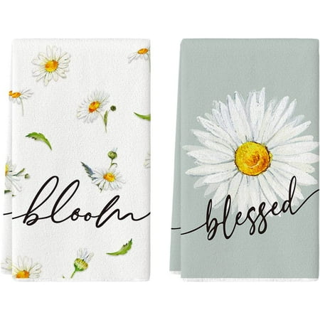 

Mode Spring Bloom Blessed Daisy Flower Kitchen Towels Dish Towels 18x26 Inch Seasonal Summer Decoration Hand Towels Set of 2