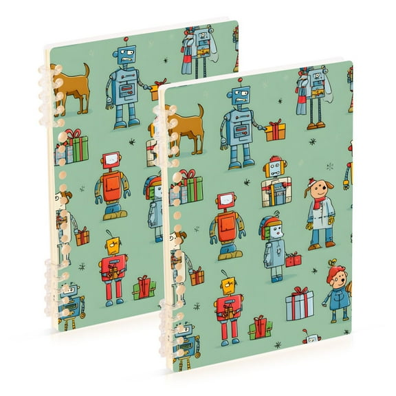 joogoo Spiral Journal Notebook Cartoon Robots College Ruled Notebooks 8.3" x 5.7" 2 PCs