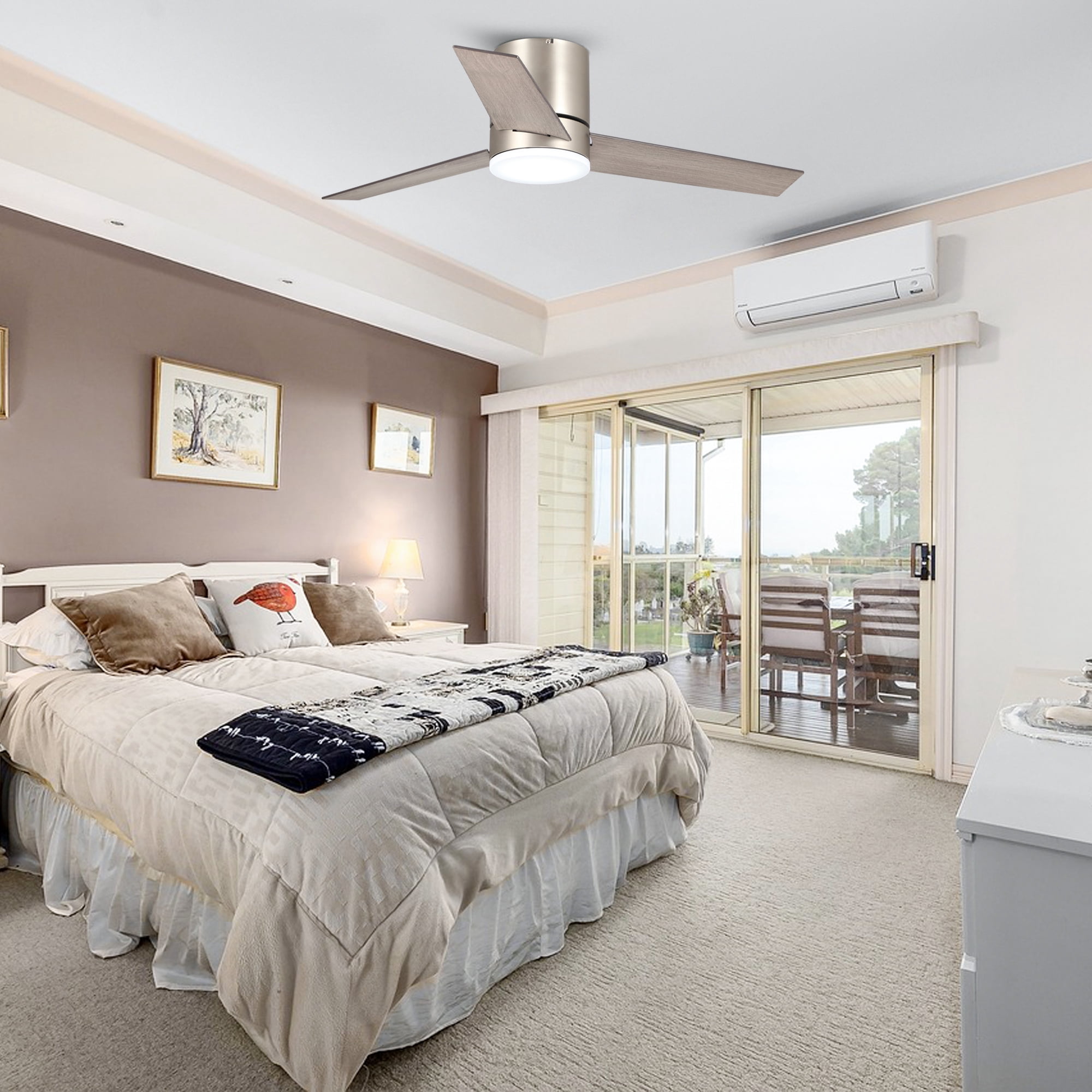 Parrot Uncle 48-Inch Brushed Nickel Dimmable Reversible LED Ceiling Fan with Light and Remote Control