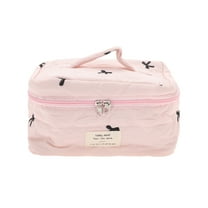 Unique Bargains 1 Pc Handheld Bow Embroidery Makeup Bag Pink Polyester