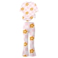 thumbnail image 4 of Faraee Girls 2 Piece Clothes Cute Floral Print Twist Front Short Sleeve Top and Bell Bottom Pants Set Kids Casual Summer Outfits 7-12 Years Hot Pink, 4 of 7