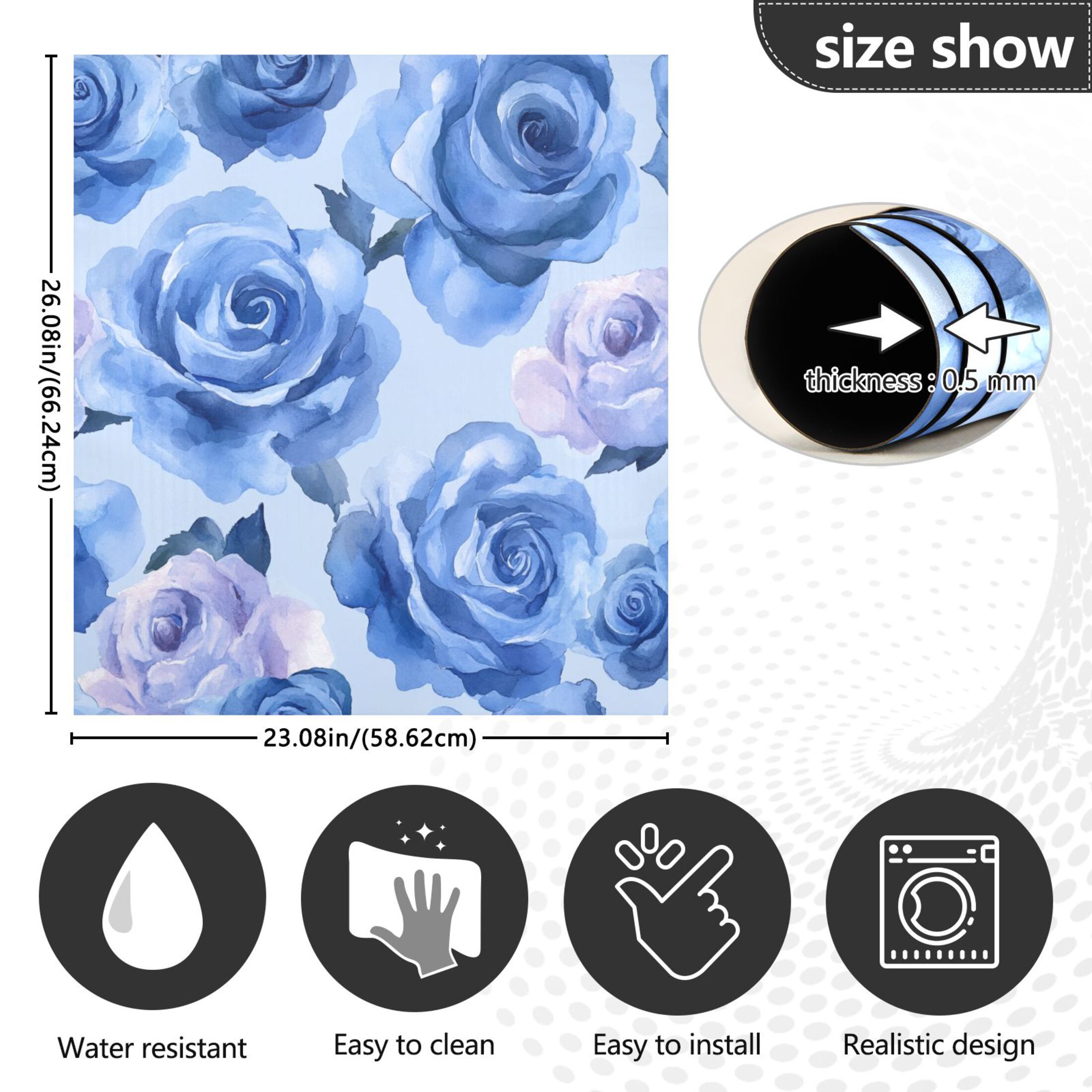 Dishwasher Magnetic Sticker 23x26 Inch Refrigerator Magnetic Sticker Washing Machine Magnetic Sticker Kitchen Panel Magnetic Sticker Home Decor Blue Roses Seamless