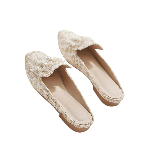 MAWCLOS Mules pour Femmes, Bout Fermé, Antidérapantes, Été, Plates, Décontractées, Sabots, Abricot, Perle 10