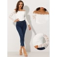 thumbnail image 2 of INSPIRE CHIC Blusa de manga larga transparente con hombros descubiertos y encaje floral para mujer blanco XS, 2 of 4