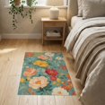 thumbnail image 3 of ODIKA 2'x3' Teal Floral Vintage Poppy Design Washable Doormat Charming Botanical Pattern with Classic Appeal for Entryway, Kitchen, Laundry Room, Non-Slip, Low Pile, 3 of 7