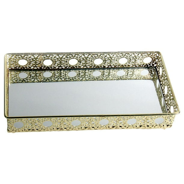 Bandeja para platos de joyería con soporte para placa de decoración galvanizada, almacenamiento con espejo para pulsera Oro