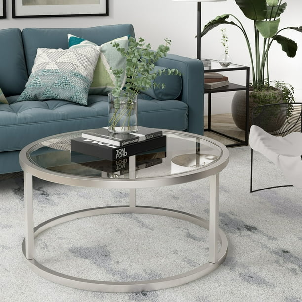 Evelyn&Zoe Contemporary Round Coffee Table with Glass Top