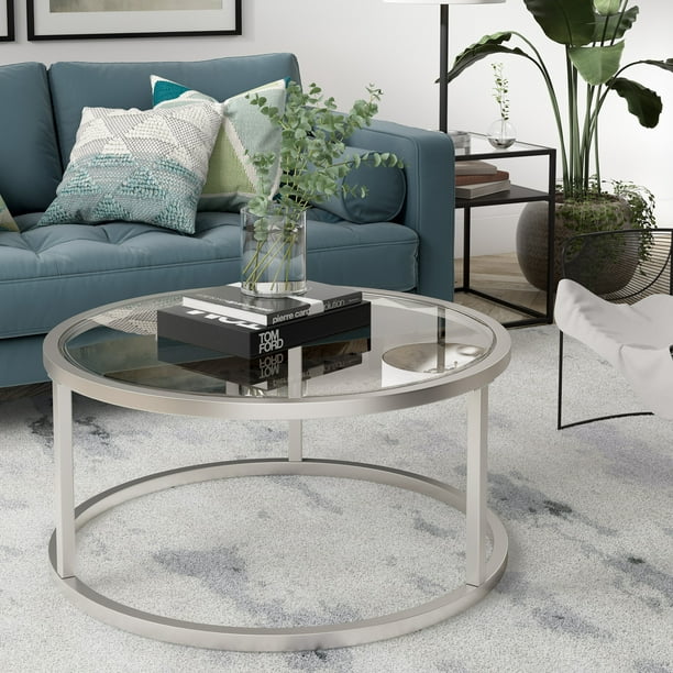 Evelynandzoe Contemporary Round Coffee Table With Glass Top