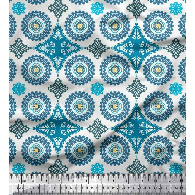 Soimoi Tissu Popeline de Coton Floral Mandala Imprimés au Mètre 56 Pouces de Large