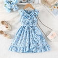thumbnail image 2 of FINALGANG Girls Kids Floral Print Dress With Bow Waist Sleeveless V Neck A Line Layered Hem Casual Summer Dress Cute Dress, 2 of 8