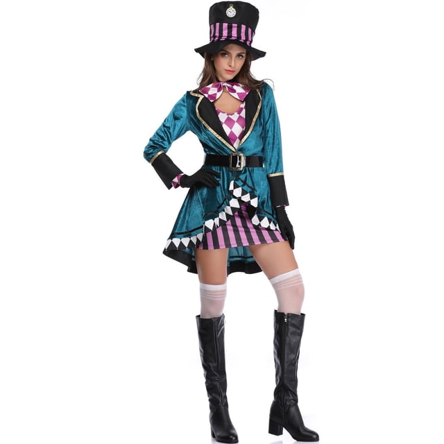 Disfraz de mago de Alicia en el país de las maravillas, talla M-XL, para Halloween, para jugar al circo y actuar en el escenario