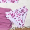 thumbnail image 5 of vigerkar Girls' 3 Piece Set Floral Print Bikini Swimsuit with Beach Skirt Cute Ruched Bathing Suit (Purple, 7-8 Years), 5 of 6