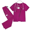 thumbnail image 2 of HAJWOH Hot Pink Scrubs for Women Set Stretchy Nurse Uniform Short Sleeve V Neck Scrub & Jogger Pants Solid Color Scrub Suit with Multi Pockets Hot Pink L, 2 of 6