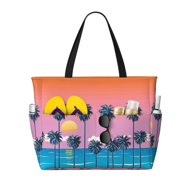 Fotbe Beach with Palm Trees Bolsa de Viaje para Playa - Resistente al Agua, Bolsa Tote de Gran Capacidad y Ligera con 7 Bolsillos para Mujeres y Hombres