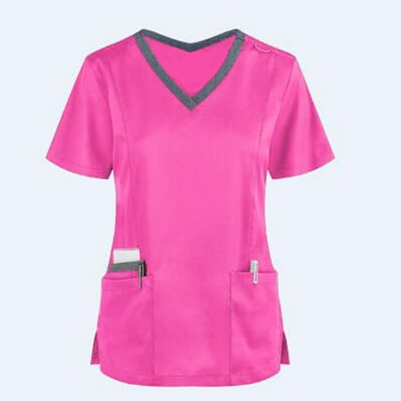 

QAZXD V-Neck Short Sleeve V-Neck Printed Scrub Top S