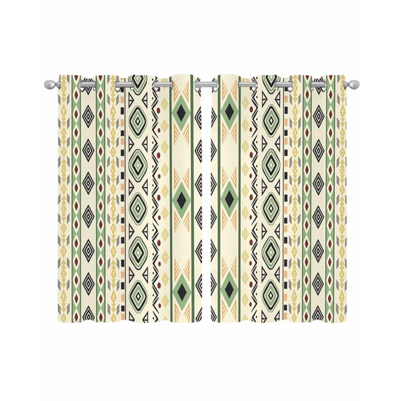 Beige Green Boho Sheer Curtains 54 Inch Length 2 Panels Set for Living Room/Bedroom, Vintage Ethnic Tribe Abstract Art Kitchen Curtains Grommet Semi-Sheer Curtains Drapes Window Treatments 42"x54"x2