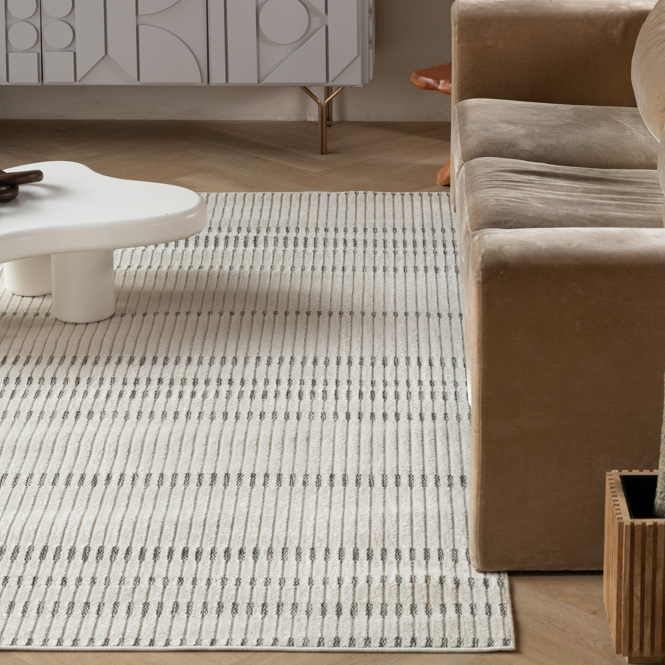 Tapis d'interieur exterieur abstrait Rug Branch Maise, beige creme, moderne - Entree, couloir, salle de bain et cuisine